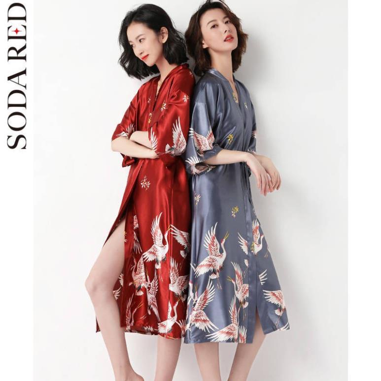 Áo choàng ngủ cho nữ ♤Áo choàng ngủ kimono dáng dài rộng vải lụa plus Size thời trang xuân thu cho nữ☛ ! | BigBuy360 - bigbuy360.vn