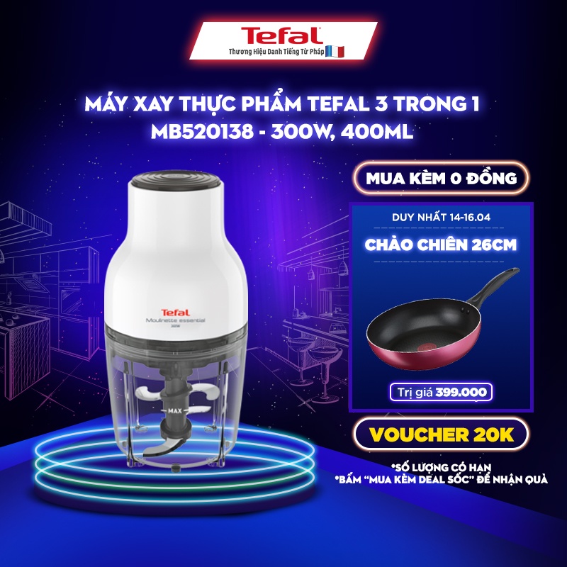 [Mã ELTEFALWL5 giảm 10% đơn 500K] Máy xay thực phẩm Tefal 3 trong 1 MB520138 - 300W, 400mL