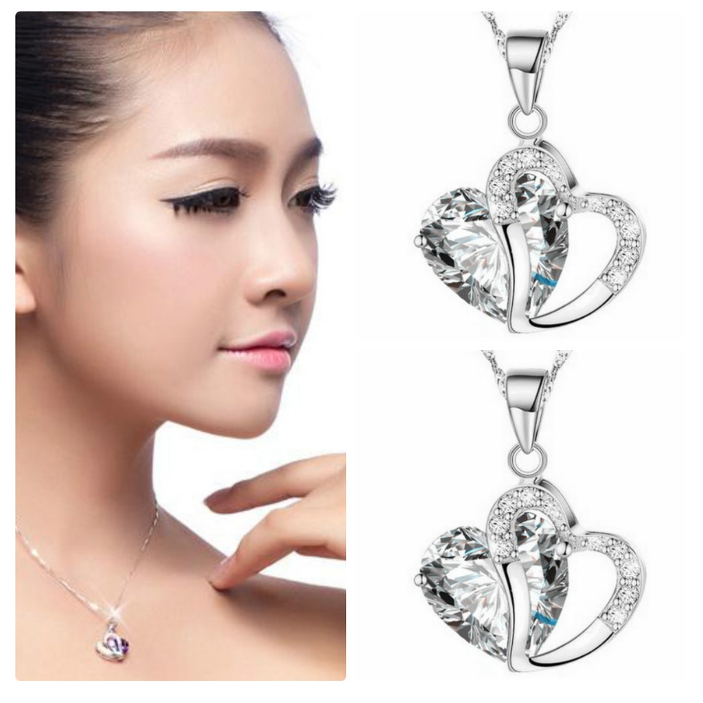 Dây Chuyền Bạc 2 Trái Tim Ziron Sang Trọng Phong Cách Hàn VC2TRAITIMZIRCON04