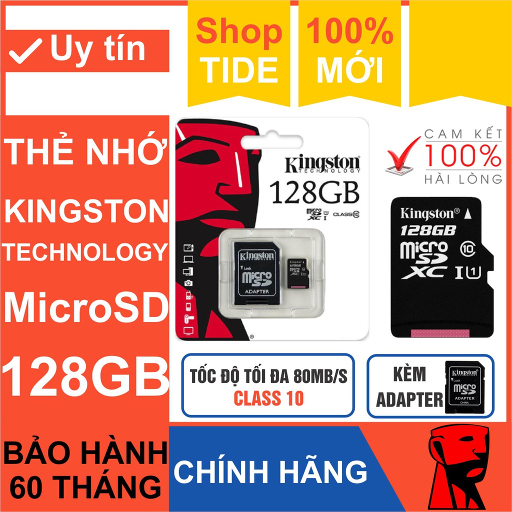 Thẻ nhớ MicroSD Kingston 128GB – MicroSD Class10 – Bảo hành 5 năm – CHÍNH HÃNG  – Kèm Adapter