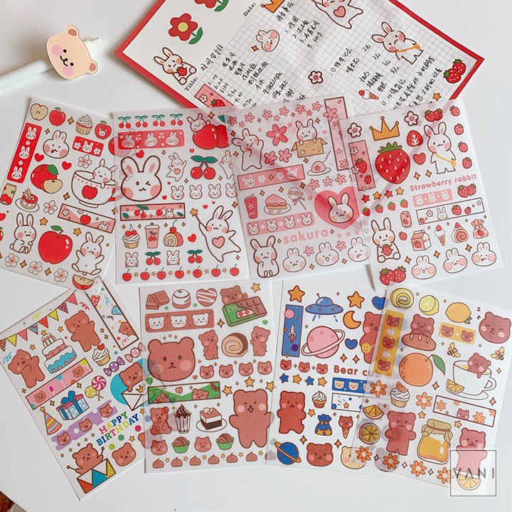 Set Bộ Sticker Dán Decor Hoạt Hình Dễ Thương, Nhiều Mẫu - Vani Store