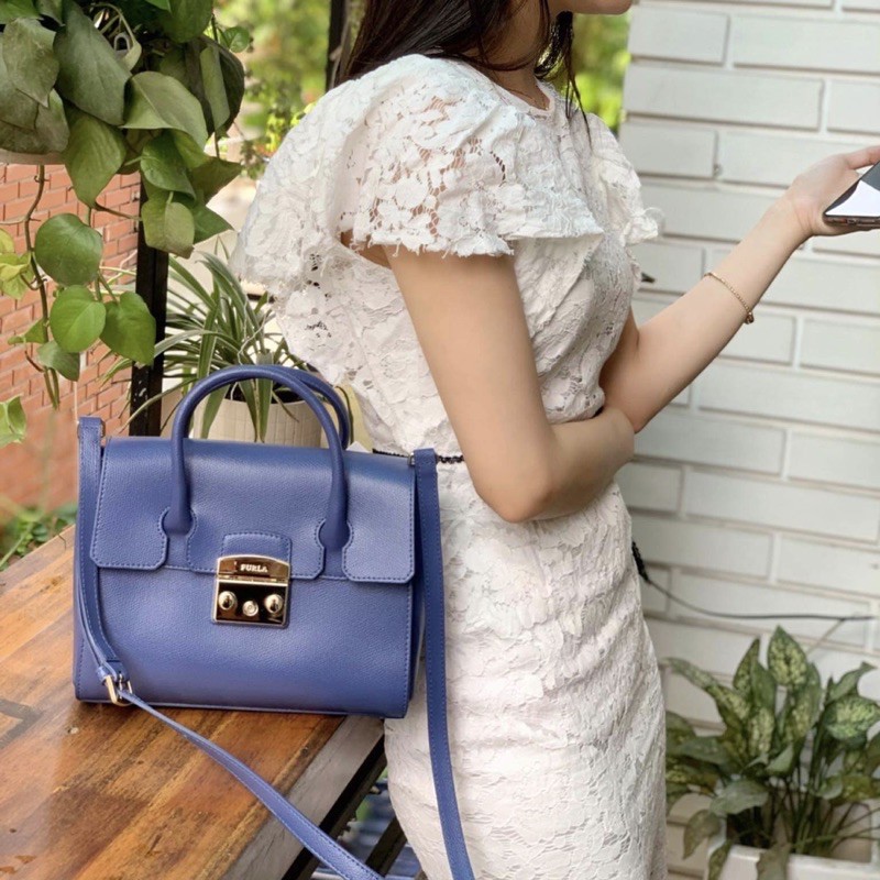 Túi Furla Satchel xanh pervinca tuyệt đẹp XẢ HÀNG