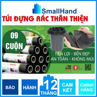 [09 cuộn] Túi đựng rác tự phân hủy (KT: 53cm x 63cm x 500g) – Màu đen – Túi dày và sạch không mùi – Xé tay tiện lợi