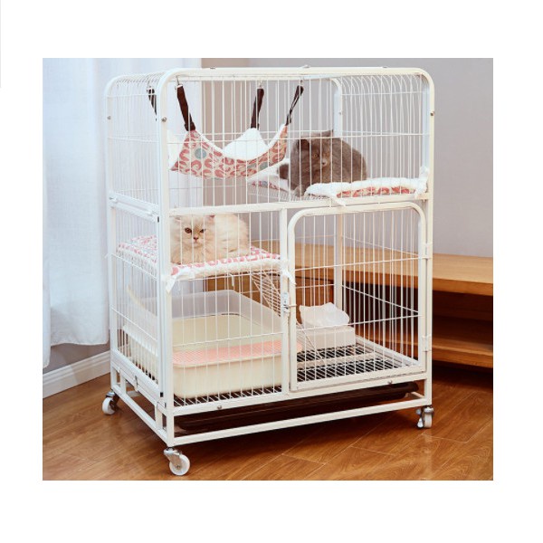 Chuồng mèo nan ống 2 tầng sơn tĩnh điện-tặng kèm khay vệ sinh
