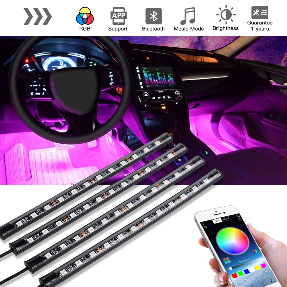 Dây Đèn LED 72 Bóng RGB Cổng USB Điều Khiển Từ Xa Trang Trí Nội Thất Xe Hơi