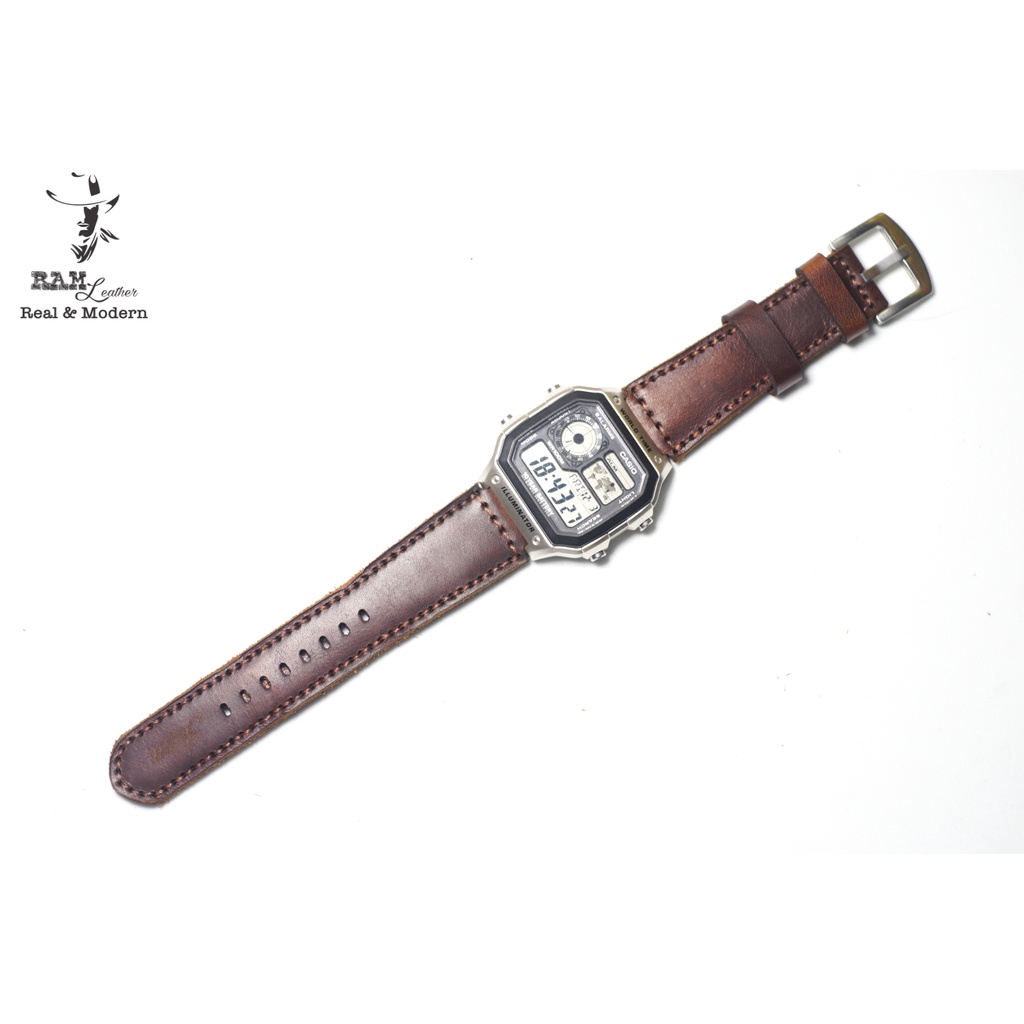 Dây Đồng Hồ Da Thật RAM Leather 1981 Da Bò Thật Cho Casio AE 1200 WHD và đồng hồ dây 18mm  Bền Đẹp