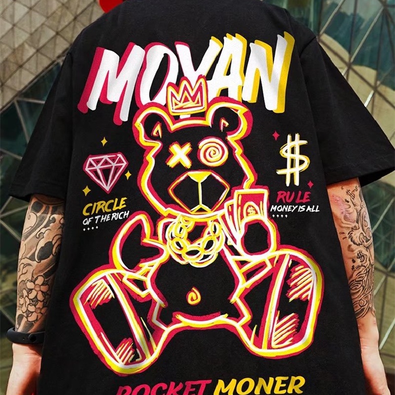 Áo Thun Dáng Rộng In Họa Tiết Gấu Hoạt Hình Phong Cách Hip Hop Thời Trang Mùa Hè Cho Nam Và Nữ [M-8XL]