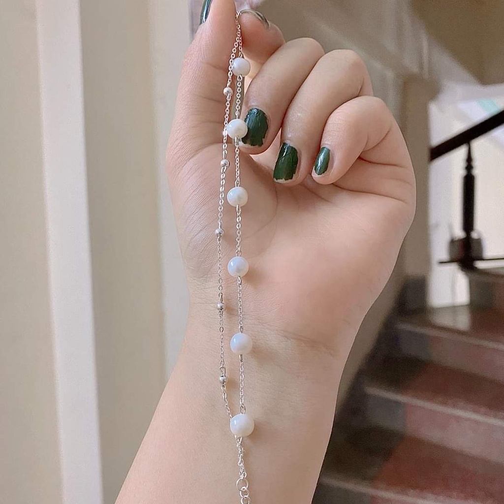 Lắc tay bạc Lắc bi nữ mix Ngọc trai nhân tạo Van Jewelry V10104