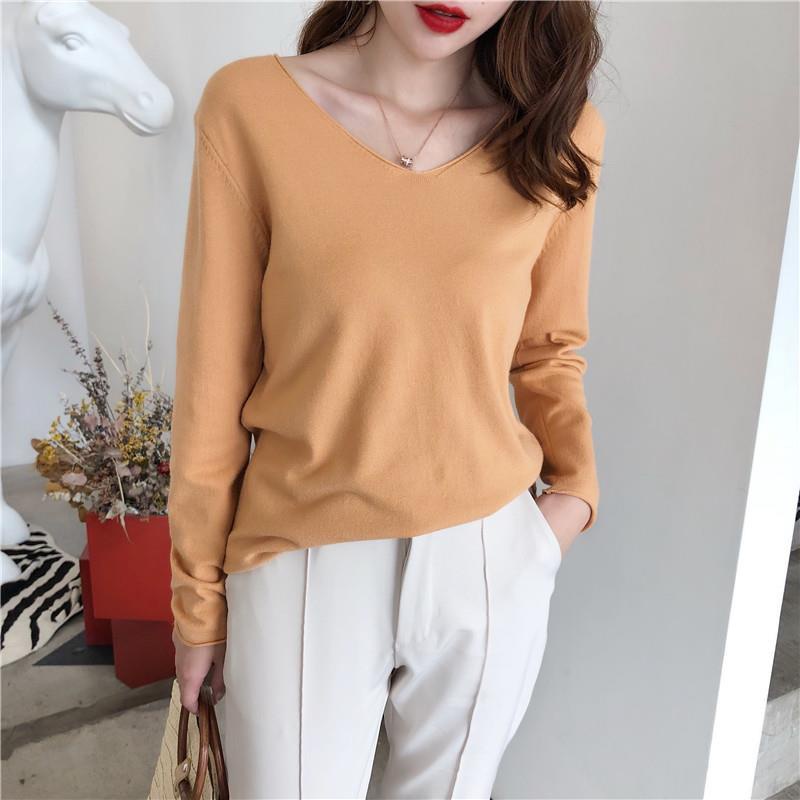 Áo sweater dáng rộng tay dài cổ chữ V trẻ trung thời trang cho nữ | BigBuy360 - bigbuy360.vn