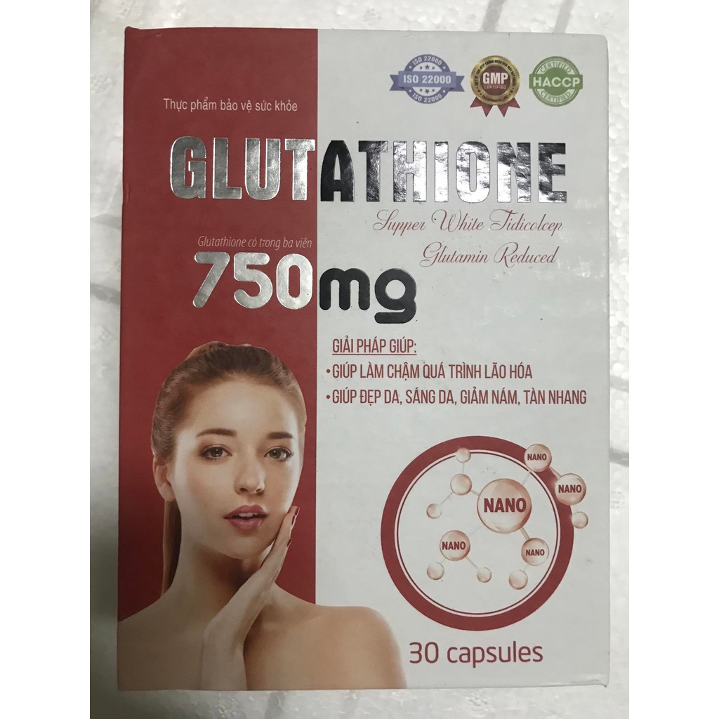 Viên Uống Trắng Da Glutathione 750mg Chống Lão Hóa ( hộp 30 viên )
