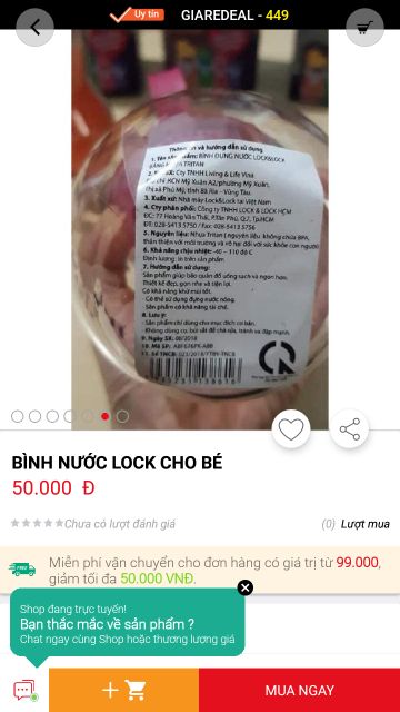 Bình nước lock&lock cho bé