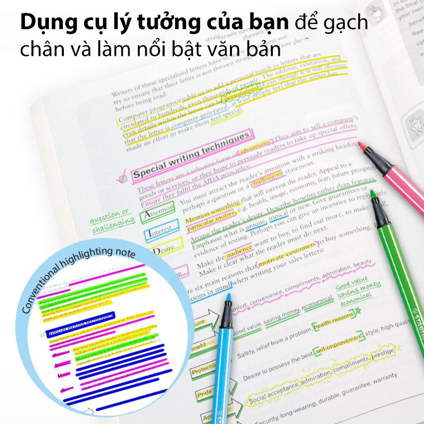 Bộ 3 Bút lông STABILO Pen 68 1.0mm màu dạ quang vàng + cam + xanh lá (PN68-C3NA)