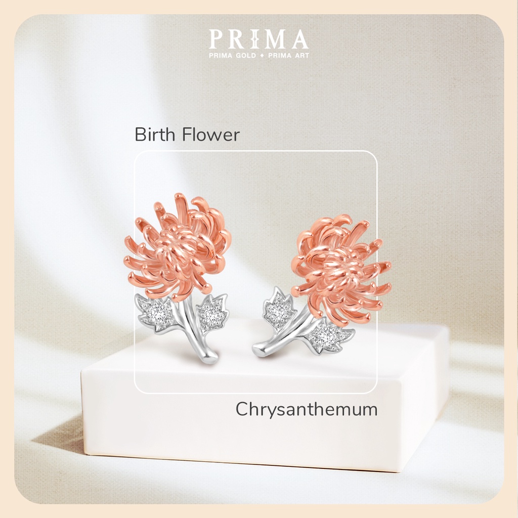 PRIMA Bông Tai Kim Cương - Vàng 9K - Hoa Cúc Pháp Tháng 11 - BST Birth Flower - 991E1393