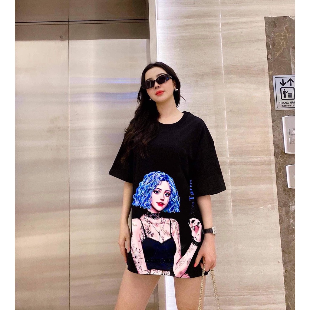 Áo thun tay lỡ cô gái tóc xanh siêu hot HARIQUEEN áo phông form rộng 65kg