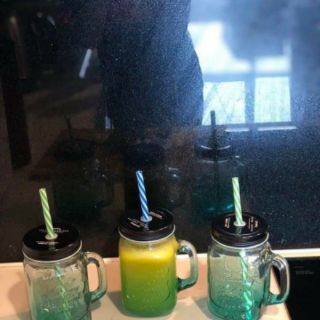 Combo 4 bình thủy tinh có ống hút