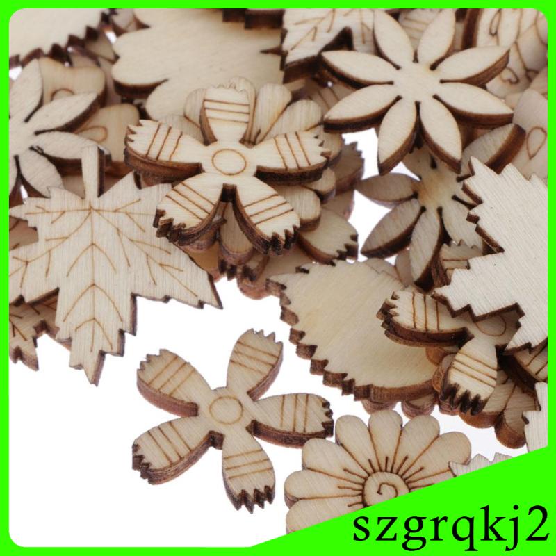 Set 100 Miếng Gỗ Hình Hoa Lá / Lá Dùng Trang Trí Thủ Công