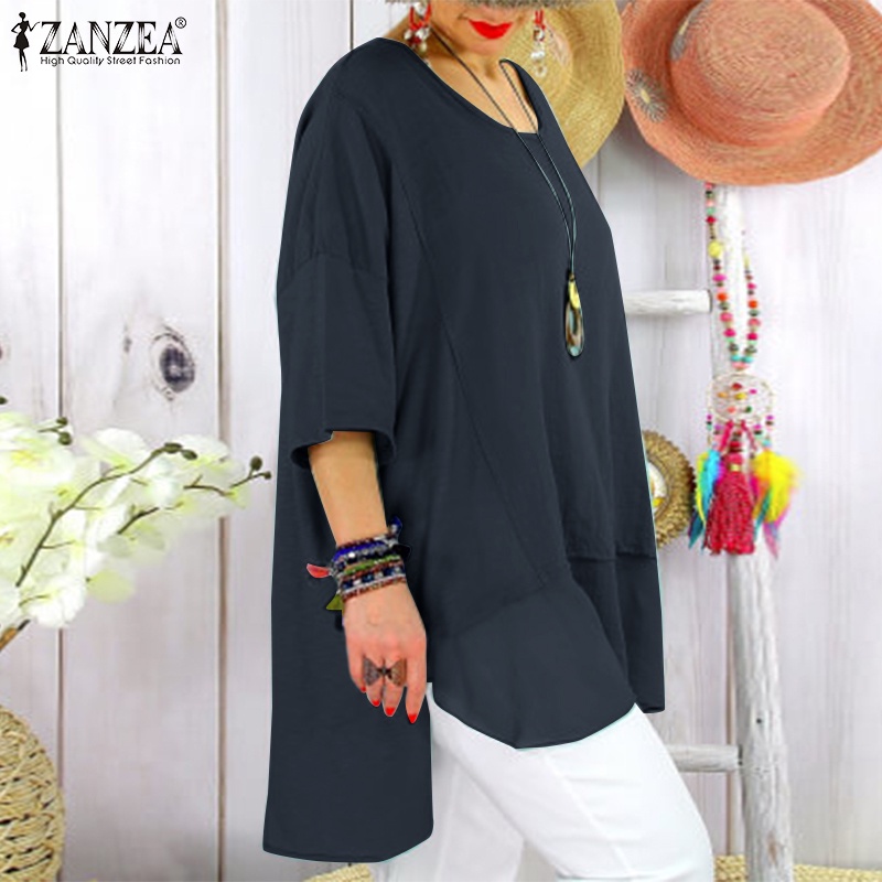 Áo thun Zanzea tay lửng cổ tròn màu trơn sành điệu