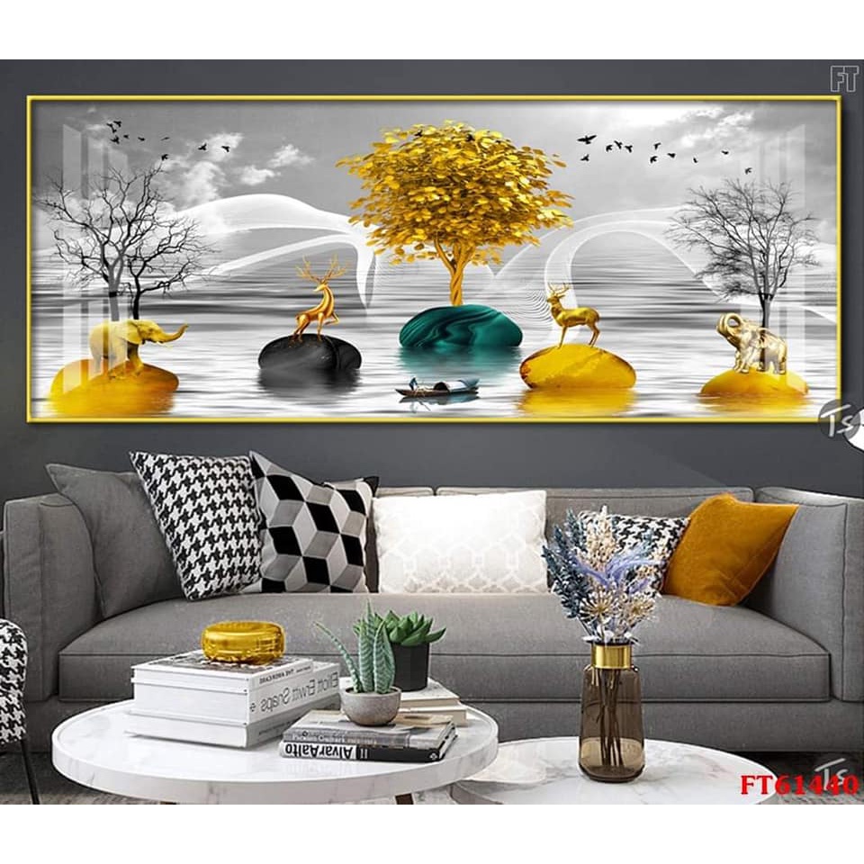 Tranh tráng gương treo tường nghệ thuật tranh Hươu khổ ngang, đẹp, sắc nét đến từng chi tiết.