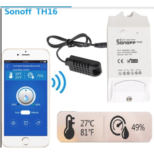 công tắc qua wifi đo nhiệt độ + độ ẩm sonoff th16 ( ko kèm cảm biến ) (1E13 )