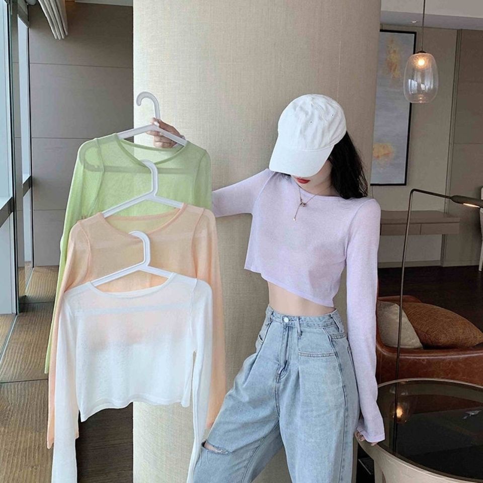Áo Croptop Tay Dài Chống Nắng Thiết Kế Quyến Rũ Cho Nữ