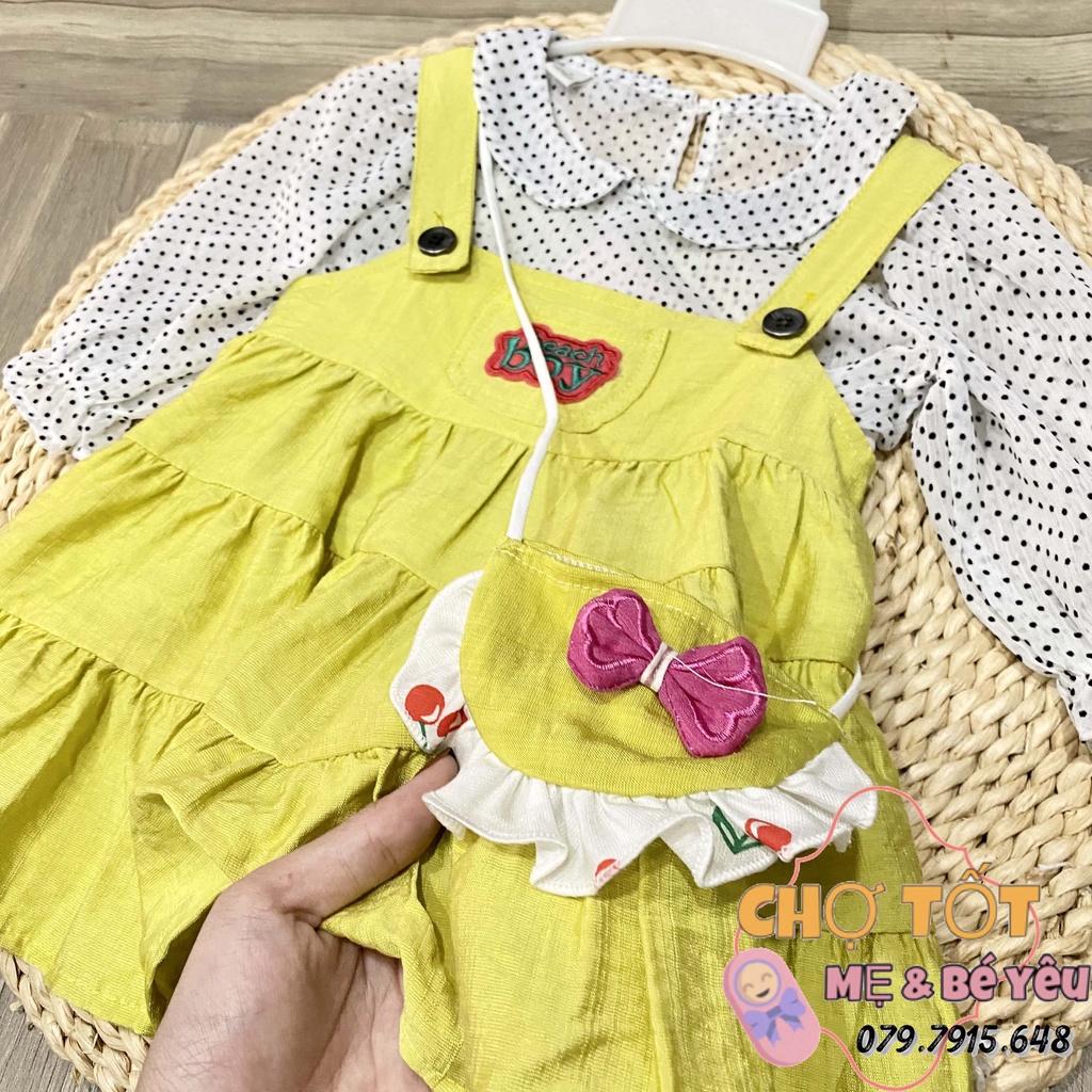Set áo voan lửng + yếm vải đũi cao cấp kèm túi chéo