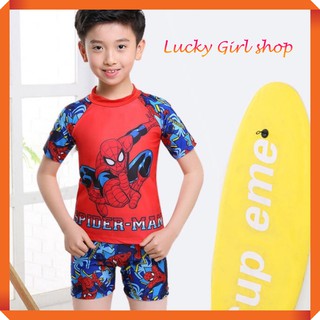Bộ Bơi Đồ Bơi Bé Trai Spiderman Tay Ngắn Thun Cao Cấp Size 2XL (30-33kg, cao 130cm) - Lucky Girl shop