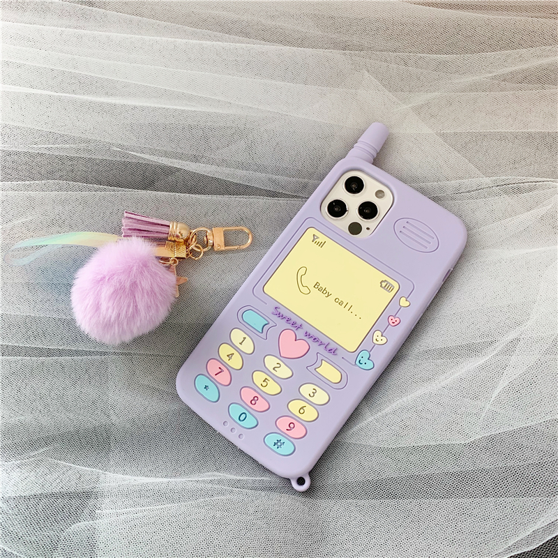 Ốp Điện Thoại Màu Tím Gắn Quả Bông Xinh Xắn Cho 12 11pro Max Xr Se Mobile | BigBuy360 - bigbuy360.vn