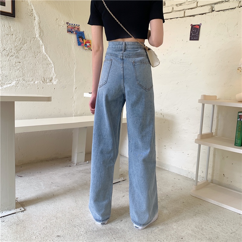 Quần Jeans Gài Eo Ống Rộng Ulzzang Lưng Cao Zinti 2 Màu Đen - Xanh QD23