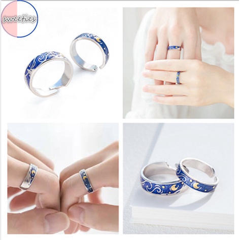 Nhẫn đôi hình bầu trời sao đơn giản có thể điều chỉnh kích thước