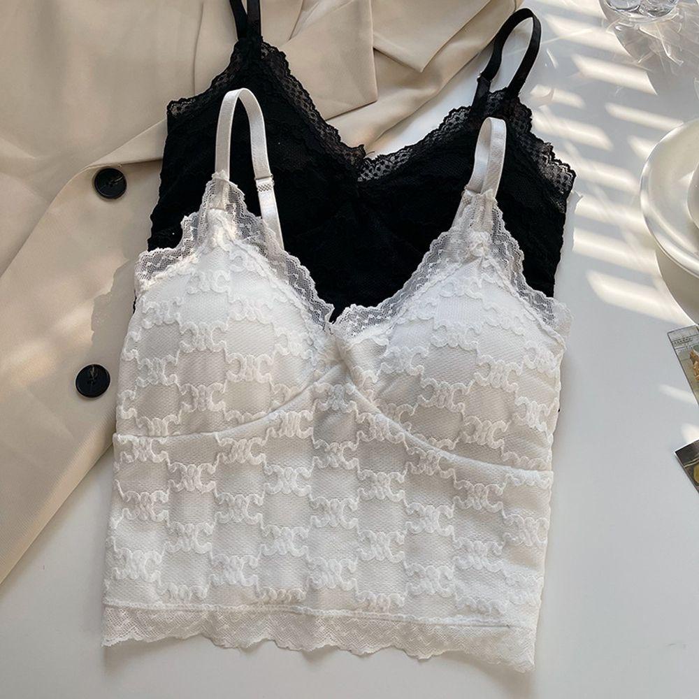 OCEANMAP Áo Ngực Nylon Hai Dây Phối Ren Màu Trơn Thoáng Khí Thời Trang Cho Nữ