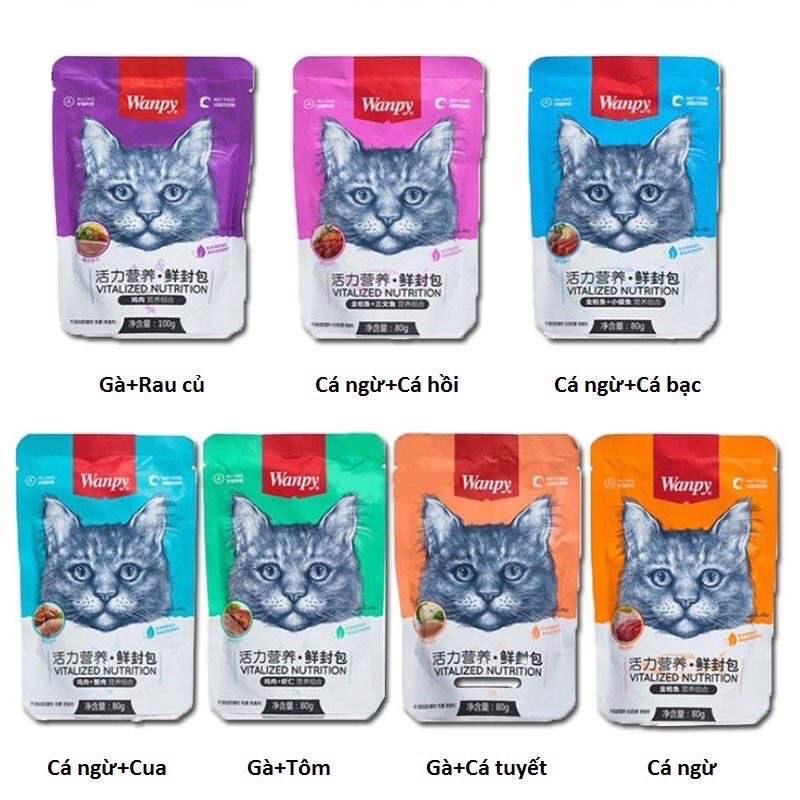 Pate Wanpy 80g Cho Mèo Bổ Sung Dinh Dưỡng, Kích Thích Thèm Ăn, Phục Hồi Sau Ốm, Giúp Lông Mềm Mượt
