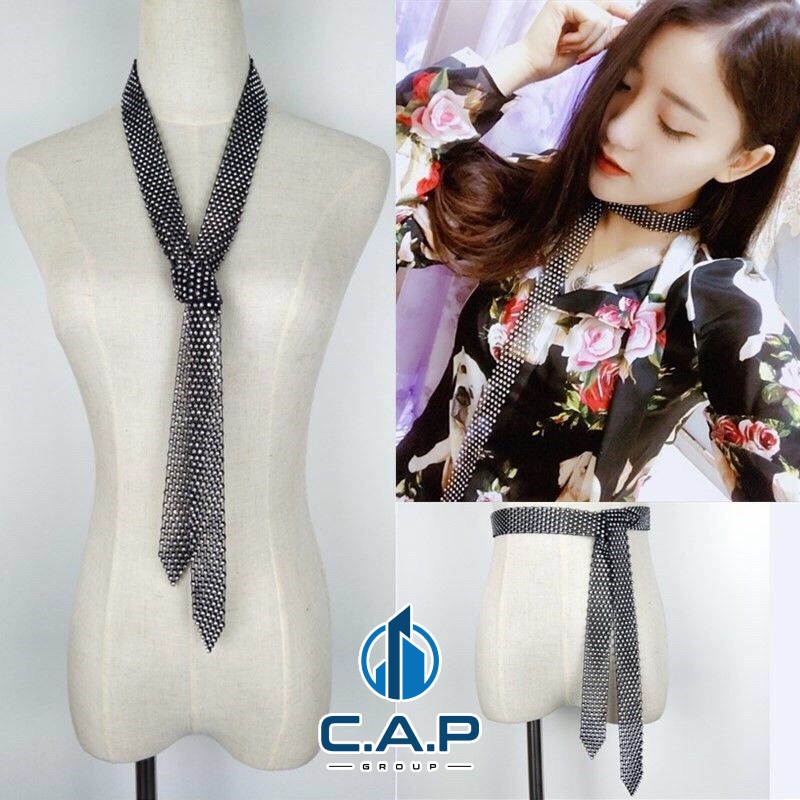 Cà vạt nữ Hàn Quốc cavat đính đá kim cương nhân tạo có thể làm thắt lưng - 0X2-0II6