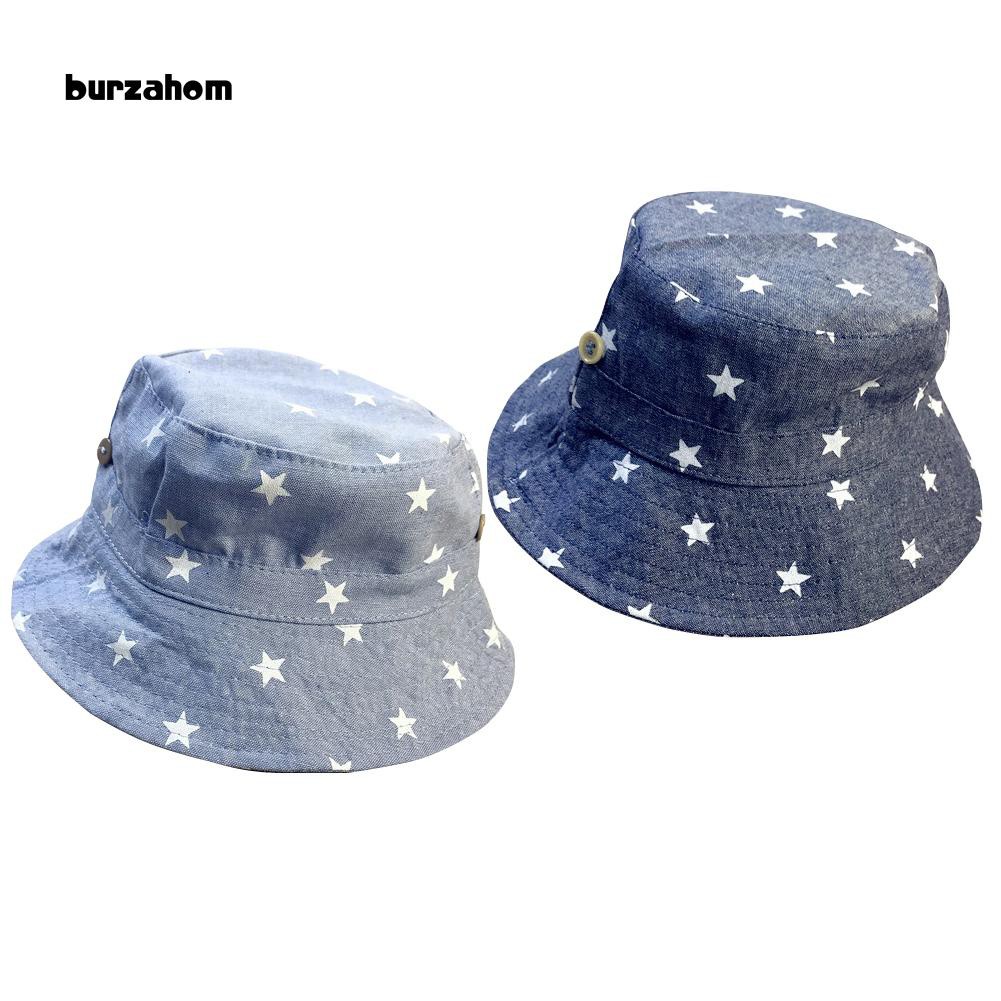 Mũ rộng vành denim in hình ngôi sao cho bé trai và gái