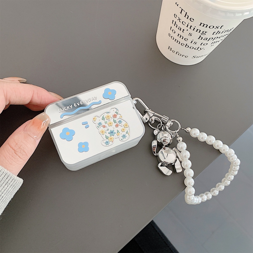 Vỏ Bảo Vệ Hộp Sạc Tai Nghe airpods pro/airpods 1/2/airpods3 TWS Hình Gấu/Hoa Tráng Gương Dễ Thương Chống Sốc