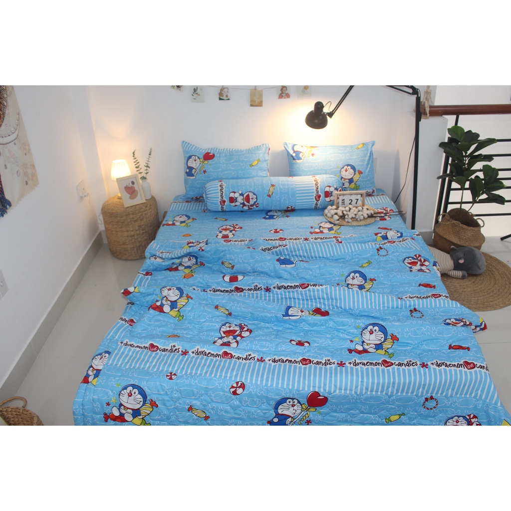 Chăn drap gối COTTON VIỆT NAM cao cấp - DORAEMON và Kẹo - vải dày dặn, mát mẻ, siêu thấm mồ hôi - NHIỀU MẪU MỚI
