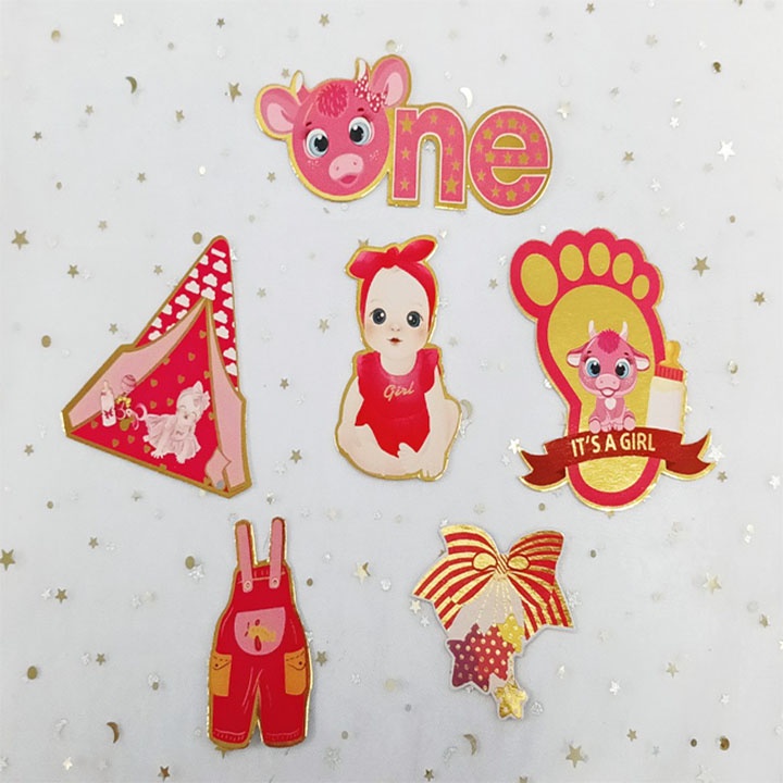 đồ trang trí bánh kem [FREESHIP❤️] set cắm bé gái bình sữa hồng vương miện