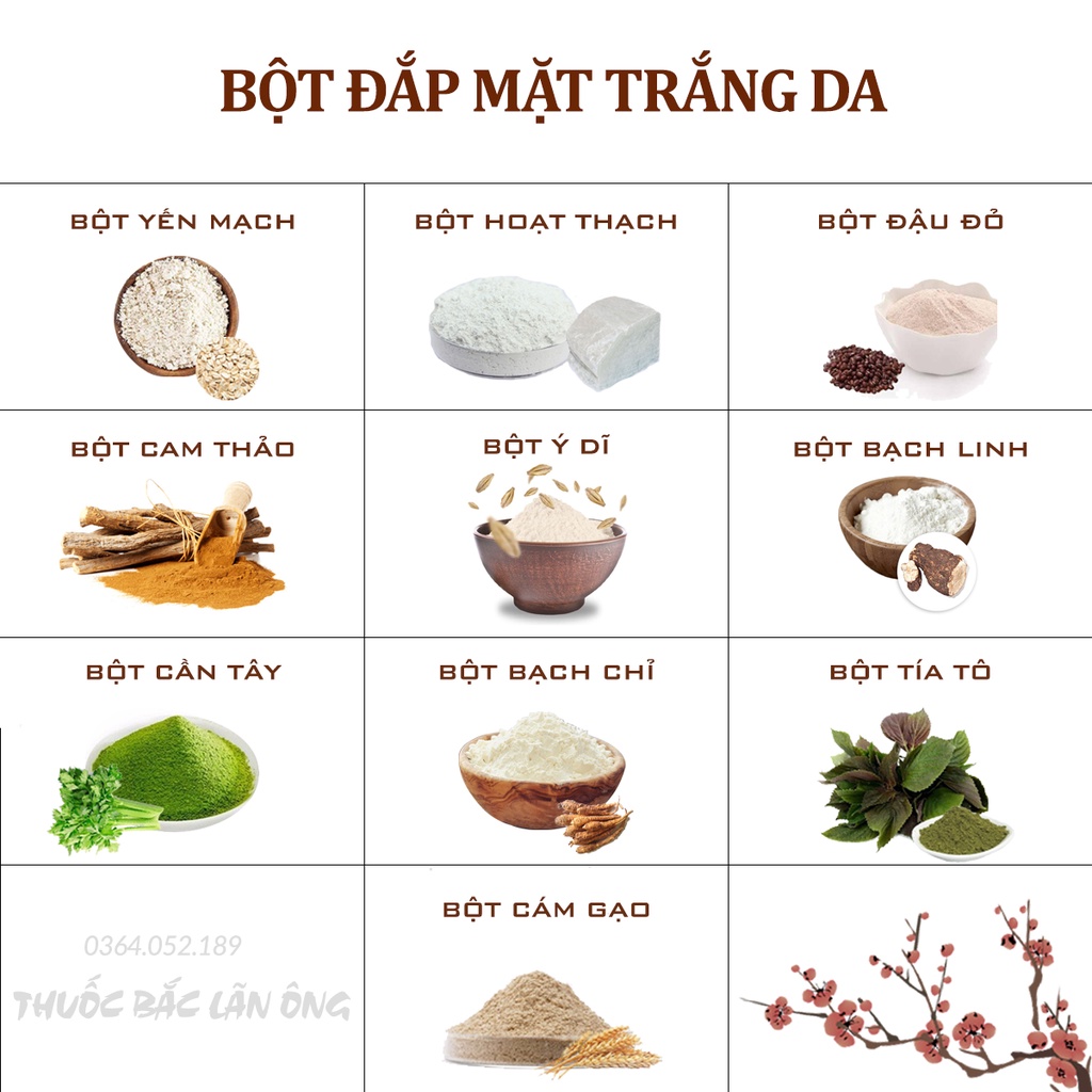 30 loại bột dưỡng trắng (Bột hữu cơ dưỡng da, mask tự nhiên, chống lão hóa) - Thuốc Bắc Lãn Ông
