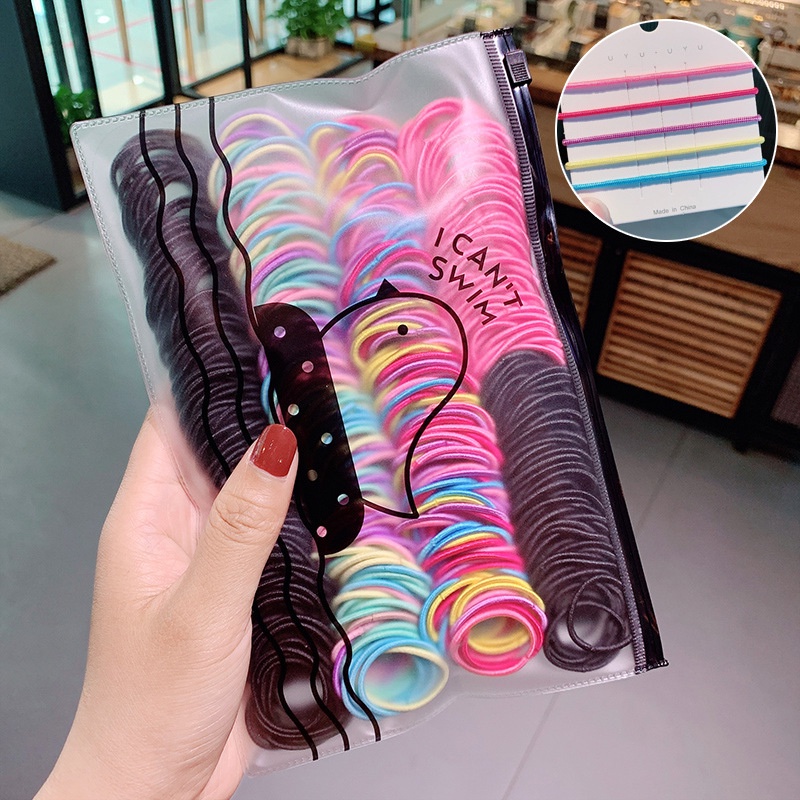 Set 500 Dây Chun Buộc Tóc Nhiều Màu Kèm Túi Zip BT15