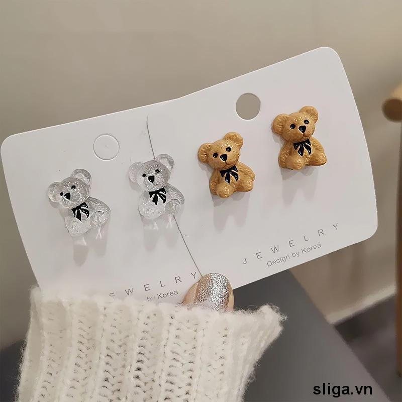 💖💖Khuyên Tai Hình Chú Gấu Nhỏ Trong Suốt Phong Cách Hàn Quốc Dành Cho Nữ