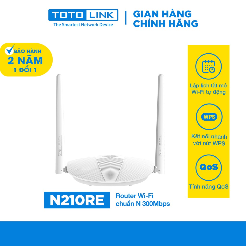 Router Wi-Fi chuẩn N 300Mbps TOTOLINK N210RE Cục phát wifi giá rẻ MIMO 2x2 dễ cài đặt sử dụng Hàng chính hãng