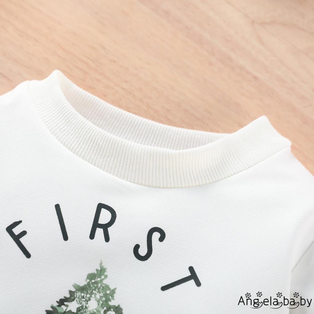 Áo Liền Quần Dài Tay In Hình Cây Thông Giáng Sinh Đáng Yêu Cho Bé