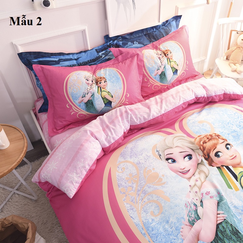 GC0172 Bộ chăn ga gối cho giường 1.2-1.35*2m Cotton 100% hình Elsa công chúa hàng nhập