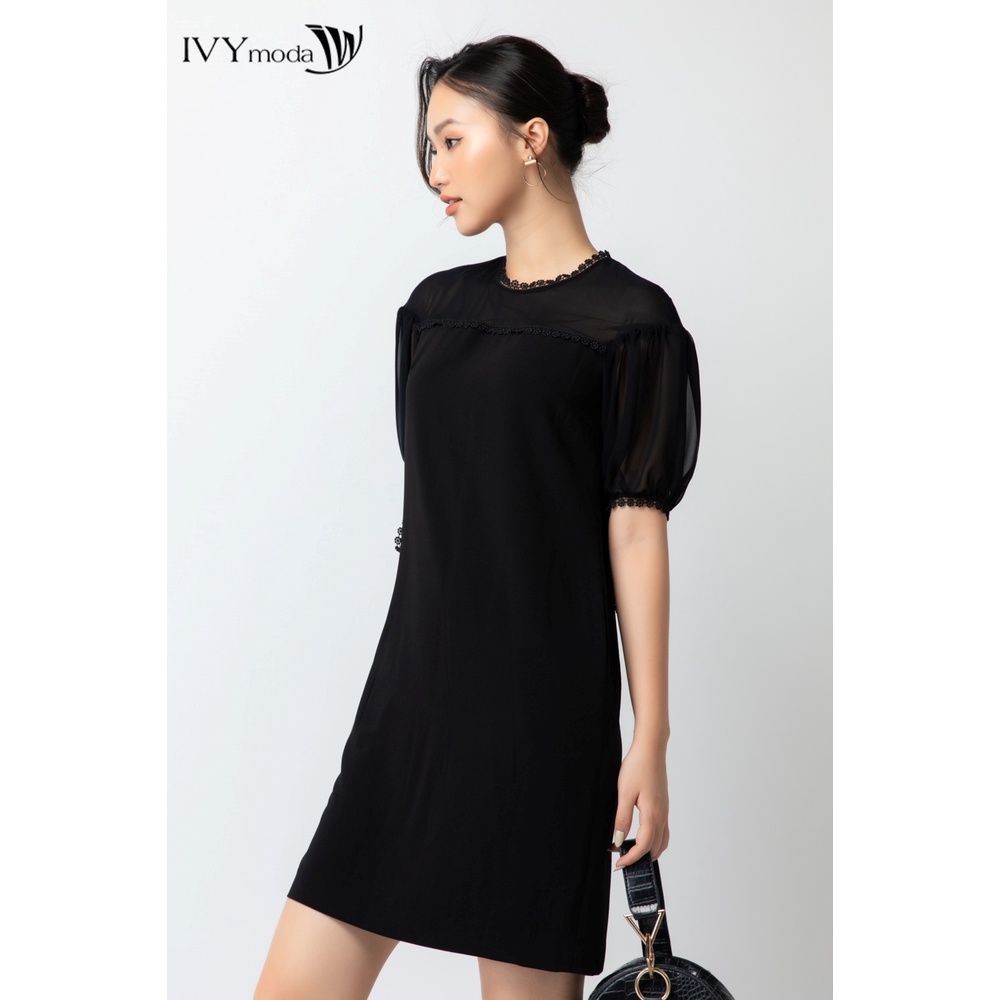 Đầm suông phối đăng ren IVY moda MS 47M6685