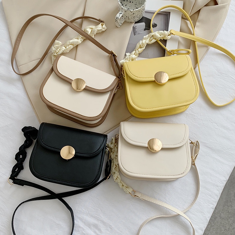 Túi xách nữ- - Túi đeo chéo cúc tròn có khăn đan siêu xinh