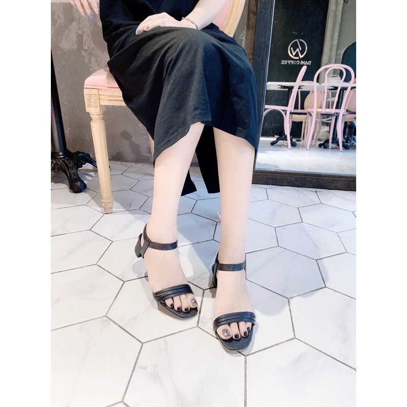 Giày sandal cao gót nữ GÓT XINH GD16 da mềm hai quai đế trụ vuông gót cao 5cm