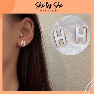 (Ảnh thật) Bông tai chữ H đá xà cừ cực xinhSHEBYSHE - K59