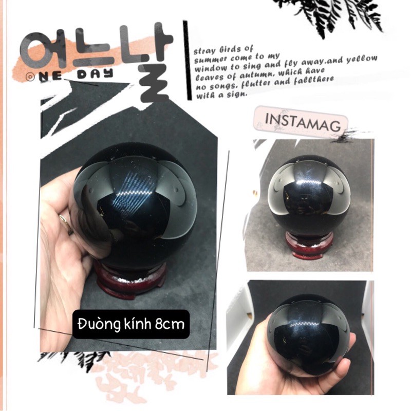 Bi cầu pha lê đen 8cm kèm đế