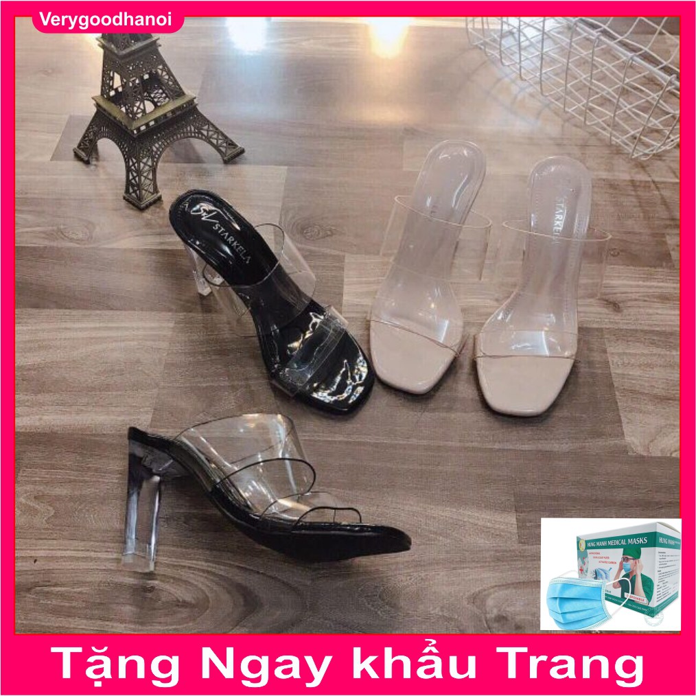 Sandal Guốc Cao Gót Hai Quai Bản Trong Gót Vuông Cao 7cm HVNXK