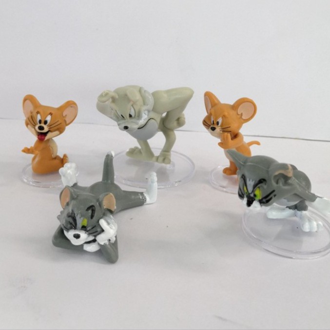 Set 5 nhân vật hoạt hình Tom và Jerry nhựa đặc PVC trang trí bàn làm việc, trưng bày, làm đồ chơi
