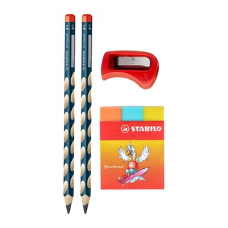 Combo Bút Chì Gỗ STABILO EASYgraph PCE32R (Bộ 2 Bút) + Gôm ER195 + Chuốt Chì PSE4532R
